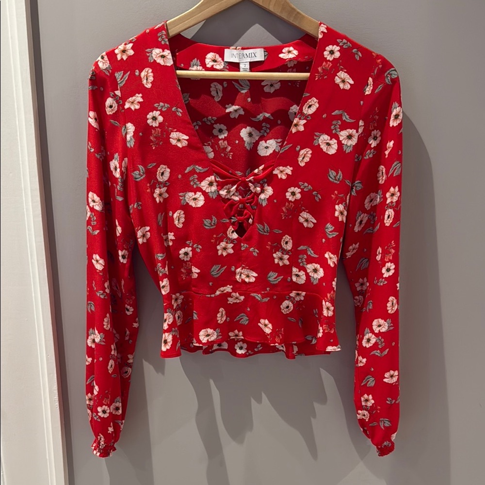 INTERMIX Red Floral Women's Top - Size 2